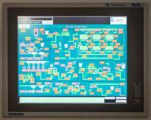 A screen displays various equipment on a manufacturing SCADA system